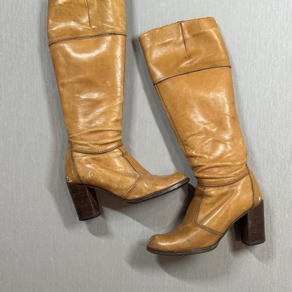 Chandler’s Campus Boots Knee High Tan Leather Vtg 70s 80’s Riding Sz 6.5 Camel - Picture 1 of 16
